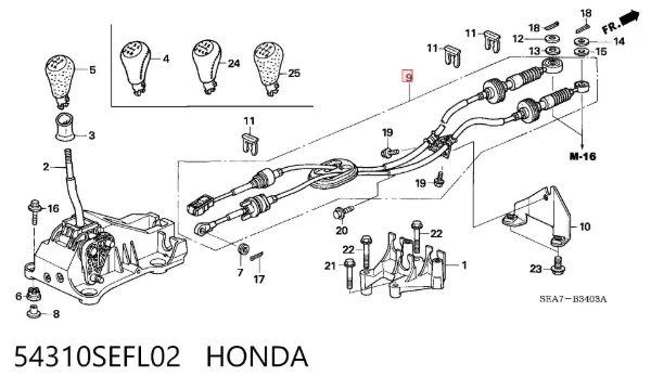 Cabo de mudança duplo Honda Accord VII