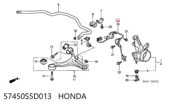 Sensor ABS dianteiro direito 57450S5D013 Honda