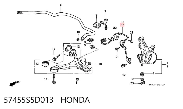 Sensor ABS dianteiro esquerdo 57455S5D013 Honda