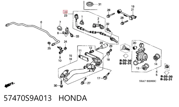Sensor ABS traseiro direito 57470S9A013 Honda