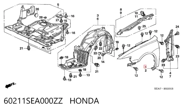 Pára-lama dianteiro direito 60211SEA000ZZ Honda