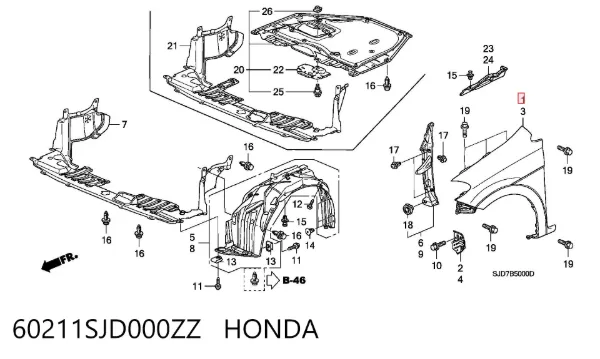 Pára-lama dianteiro direito 60211SJD000ZZ Honda