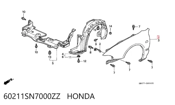 Pára-lama dianteiro direito 60211SN7000ZZ Honda