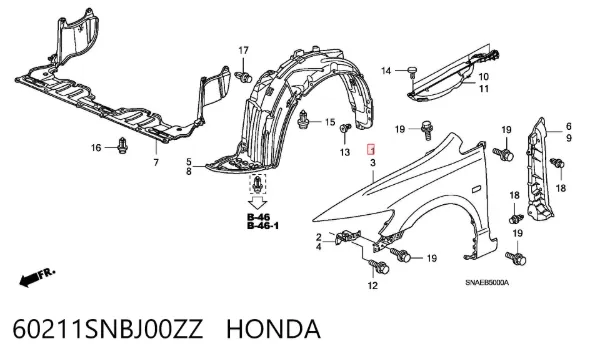 Pára-lama dianteiro direito 60211SNBJ00ZZ Honda