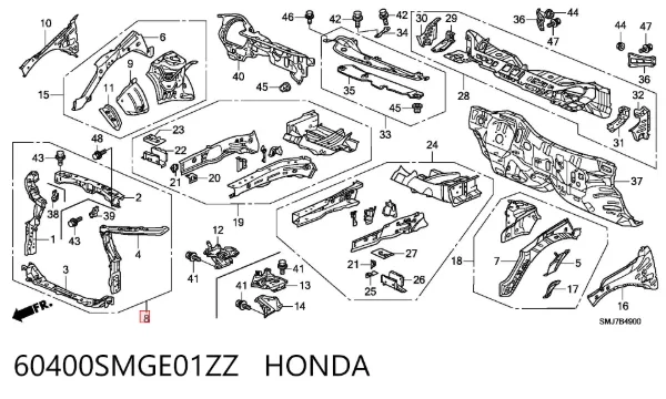 Suporte do radiador montado (painel de montagem de fixação das luzes) 60400SMGE01ZZ Honda