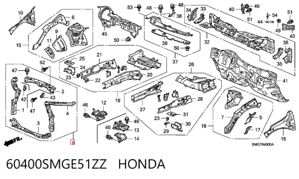 Suporte do radiador montado (painel de montagem de fixação das luzes) 60400SMGE51ZZ Honda