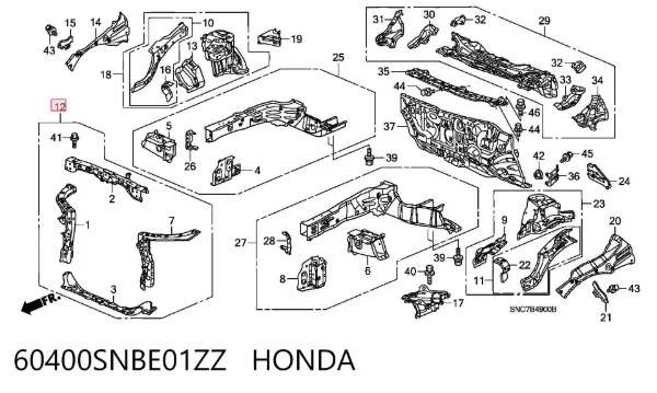Suporte do radiador montado (painel de montagem de fixação das luzes) 60400SNBE01ZZ Honda