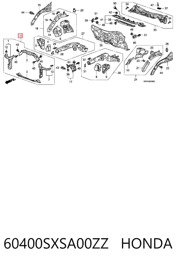 Suporte do radiador montado (painel de montagem de fixação das luzes) 60400SXSA00ZZ Honda