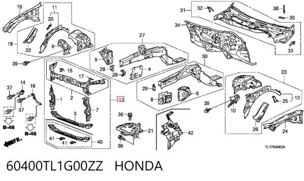 Suporte do radiador montado (painel de montagem de fixação das luzes) 60400TL1G00ZZ Honda