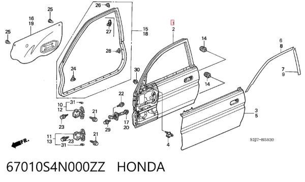 Porta dianteira direita 67010S4N000ZZ Honda
