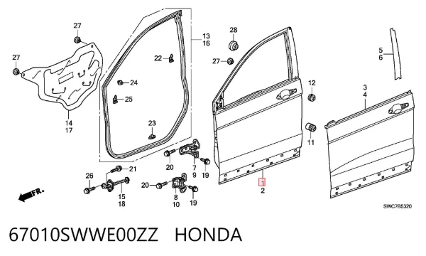 Porta dianteira direita 67010SWWE00ZZ Honda
