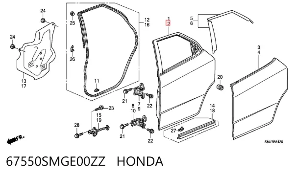 Porta traseira esquerda 67550SMGE00ZZ Honda