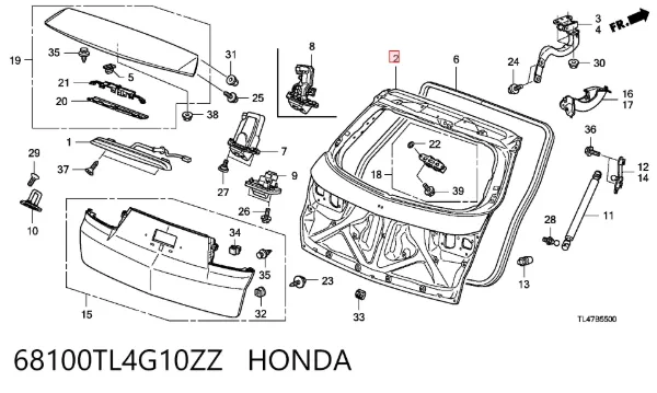 Porta traseira (3ª/5ª porta-malas (tampa de alcapão) 68100TL4G10ZZ Honda