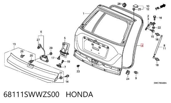 Compactador de porta-malas (de 3ª/5ª porta traseira) 68111SWWZS00 Honda