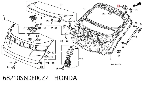 Gozno da porta traseira (de 3º/5º bagageiro) 68210S6DE00ZZ Honda