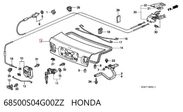 Tampa de porta-malas 68500S04G00ZZ Honda