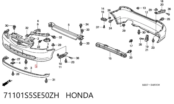 Pára-choque dianteiro 71101S5SE50ZH Honda