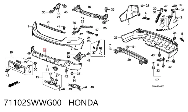 Pára-choque dianteiro, parte inferior 71102SWWG00 Honda