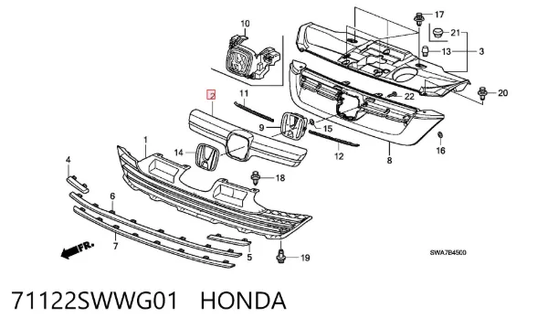 Moldura de grelha do radiador 71122SWWG01 Honda