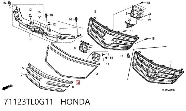 Moldura superior de grelha do radiador 71123TL0G11 Honda