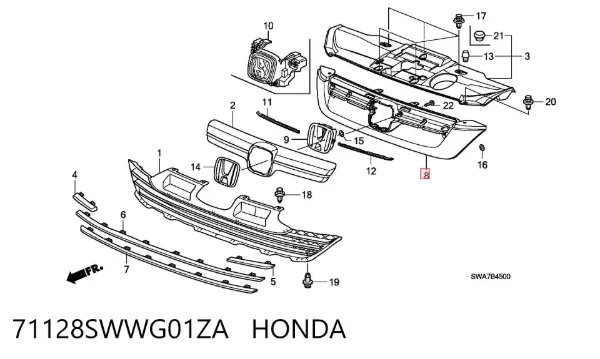 Grelha do radiador 71128SWWG01ZA Honda