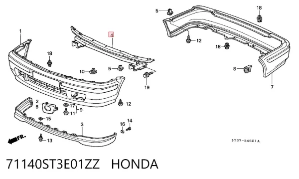 Reforçador do pára-choque dianteiro 71140ST3E01ZZ Honda