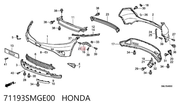 Consola externa direita do pára-choque dianteiro 71193SMGE00 Honda