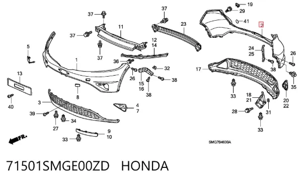 Pára-choque traseiro, parte superior 71501SMGE00ZD Honda