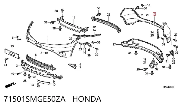 Pára-choque traseiro, parte superior 71501SMGE50ZA Honda