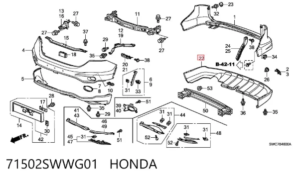 Pára-choque traseiro, parte inferior 71502SWWG01 Honda