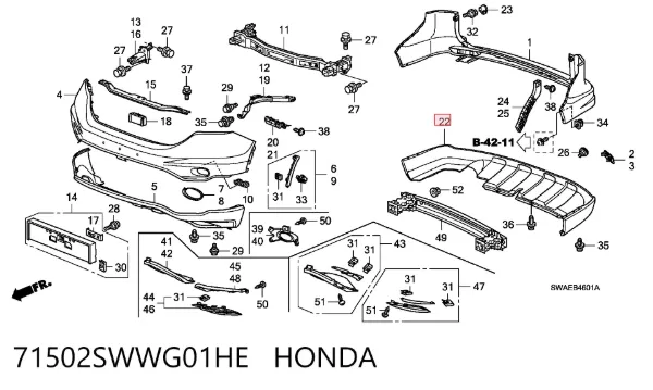 Pára-choque traseiro, parte inferior 71502SWWG01HE Honda