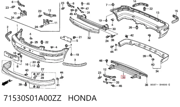 Reforçador do pára-choque traseiro Honda Civic VI