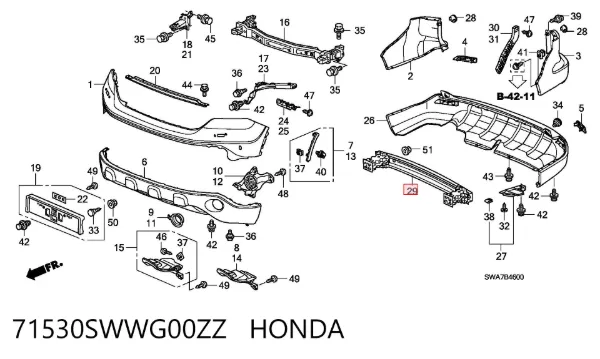 Reforçador do pára-choque traseiro Honda CR-V III