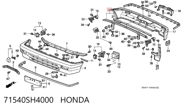 Reforçador do pára-choque traseiro Honda Civic IV