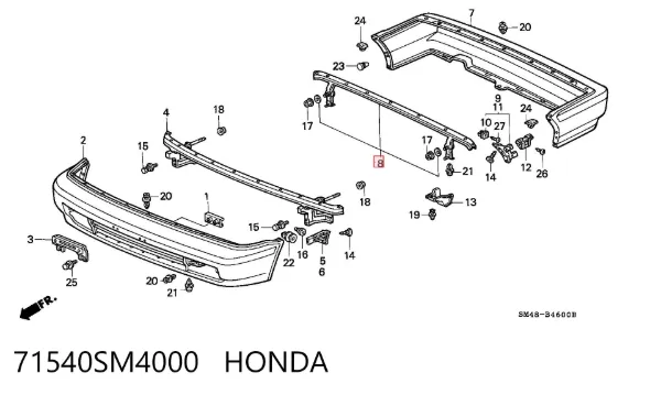 Reforçador do pára-choque traseiro Honda Accord IV