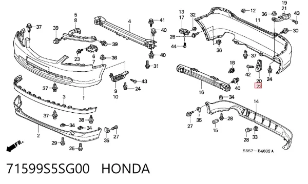 Consola esquerda do pára-choque traseiro externo 71599S5SG00 Honda