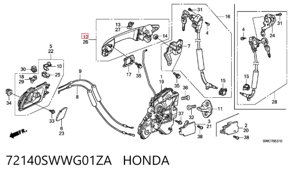 Maçaneta externa direita da porta traseira 72140SWWG01ZA Honda