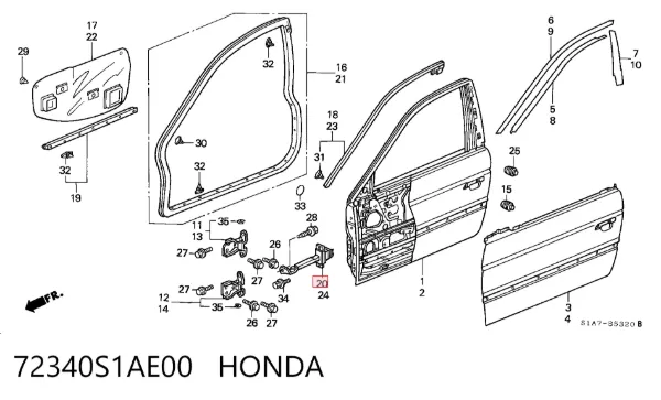 Limitador dianteiro direito de abertura de porta 72340S1AE00 Honda