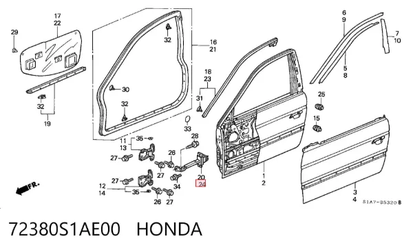 Limitador dianteiro esquerdo de abertura de porta 72380S1AE00 Honda