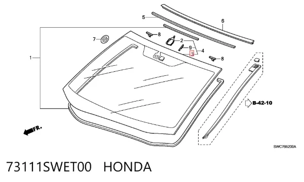 Pára-brisas 73111SWET00 Honda
