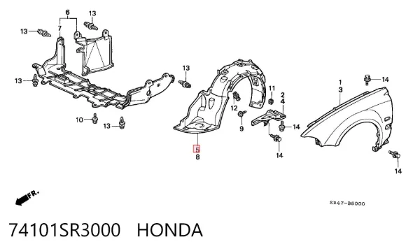Guarda-barras direito do pára-lama dianteiro 74101SR3000 Honda