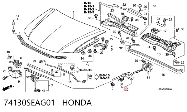 Cabo de abertura da capota Honda Accord VII