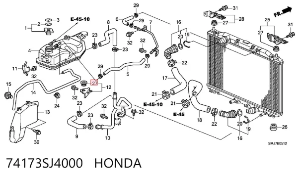 Coxim superior de fixação do radiador 74173SJ4000 Honda