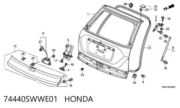 Compactador de porta-malas (de 3ª/5ª porta traseira) 74440SWWE01 Honda