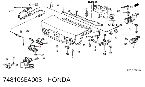 Botão de acionamento do fecho de tampa de porta-malas (de 3ª/5ª porta (de tampa de alcapão) 74810SEA003 Honda