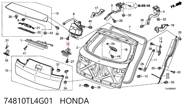 Botão de acionamento do fecho de tampa de porta-malas (de 3ª/5ª porta (de tampa de alcapão) 74810TL4G01 Honda