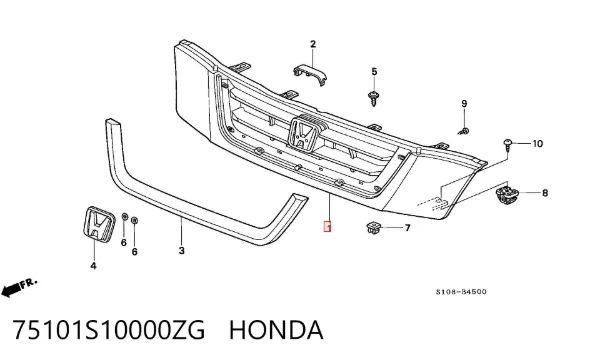 Grelha do radiador 75101S10000ZG Honda