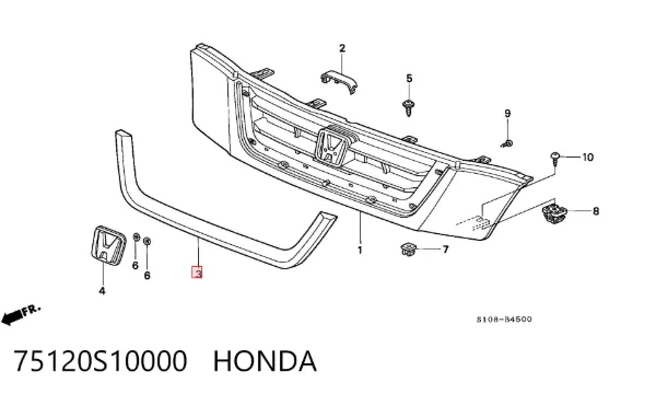 Moldura de grelha do radiador inferior 75120S10000 Honda