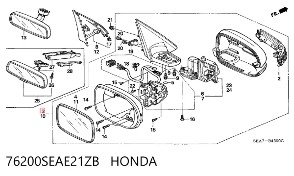 Espelho de retrovisão direito 76200SEAE21ZB Honda