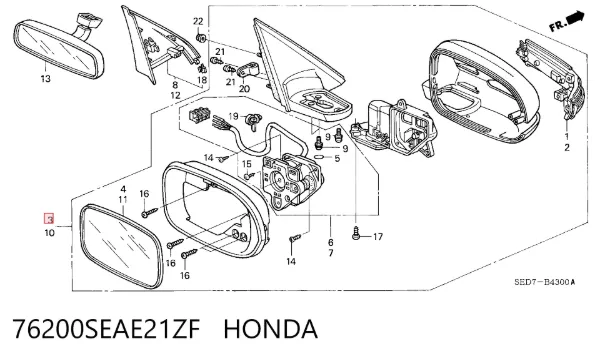 Espelho de retrovisão direito 76200SEAE21ZF Honda